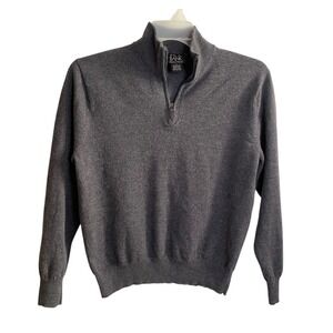 Joseph A Bank Mens Gray 100% Italian Merino Wool 1/4 Zip Pullover Sweater Size L